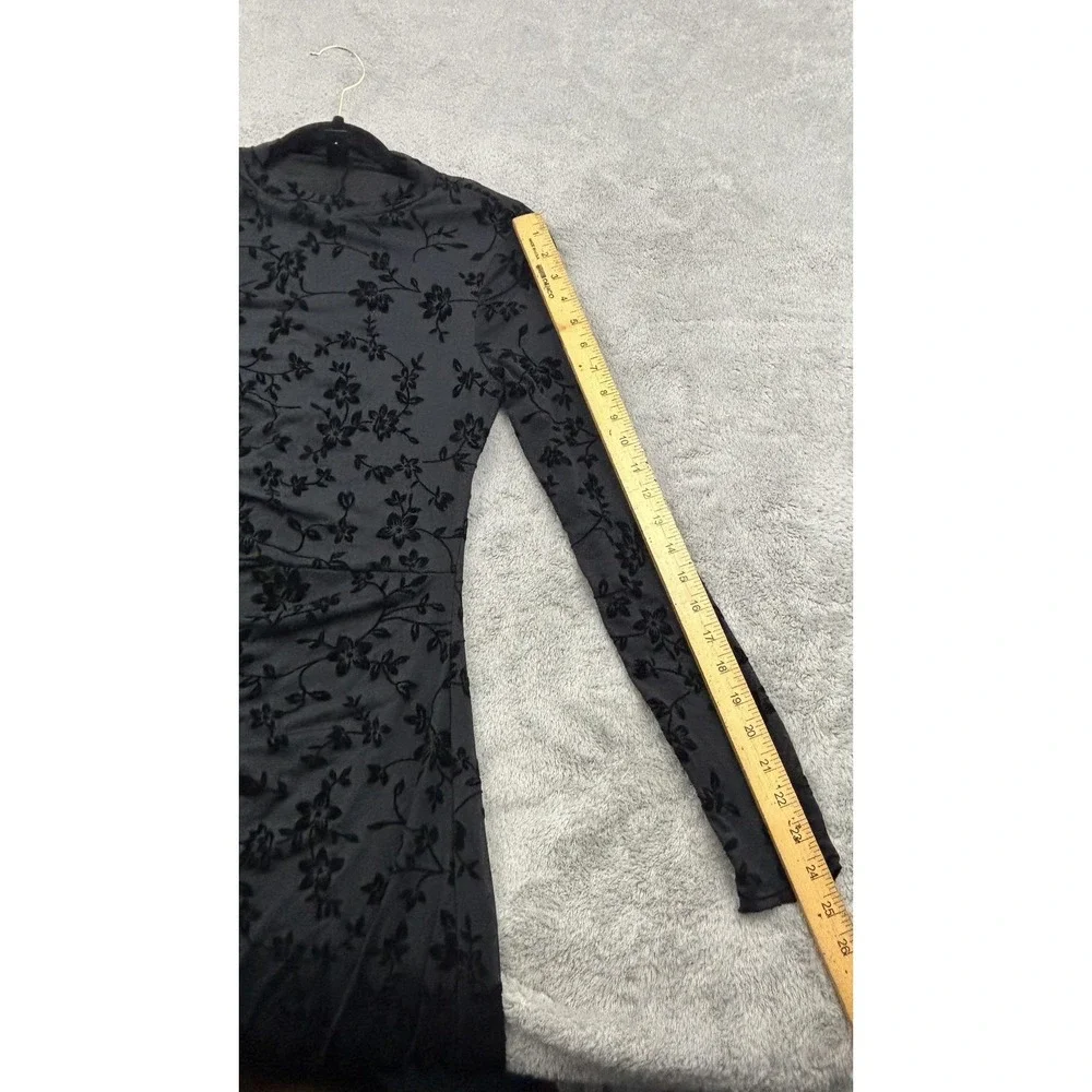 SHEIN‎ Velvet Burnout Sheer Overlay Maxi Dress Womens M Black Floral Whimsigoth - Picture 13 of 15